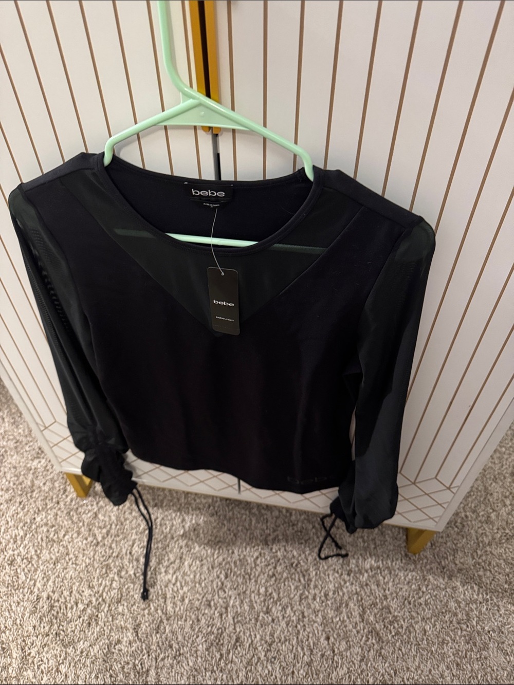 bebe Black Sheer-Sleeve Long Sleeve Top